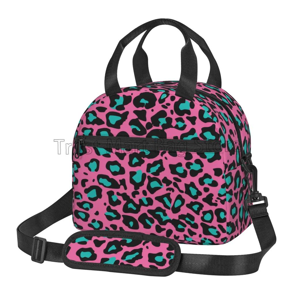 Leopard Print Insulated Lunch Box Cheetah Pink Cooler Tote for Work Office School Picnic Reusable Waterproof Thermal Lunch Bag