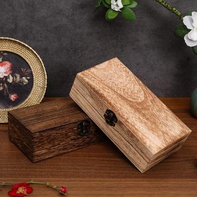 Retro Holz Schmuckaufbewahrungsbox Vintage Holzkiste mit Schloss Rechteckiger Schreibtisch-Organizer für Halskette Armband Ring Ornamente