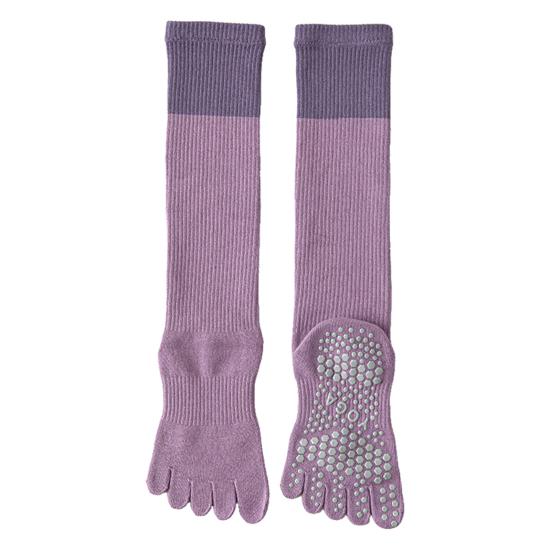 Five Toe Yoga Socks Women Breathable Cotton Knee High Socks Non Slip Sports Socks with Grips for Fitness Dancing Pilates Exercise