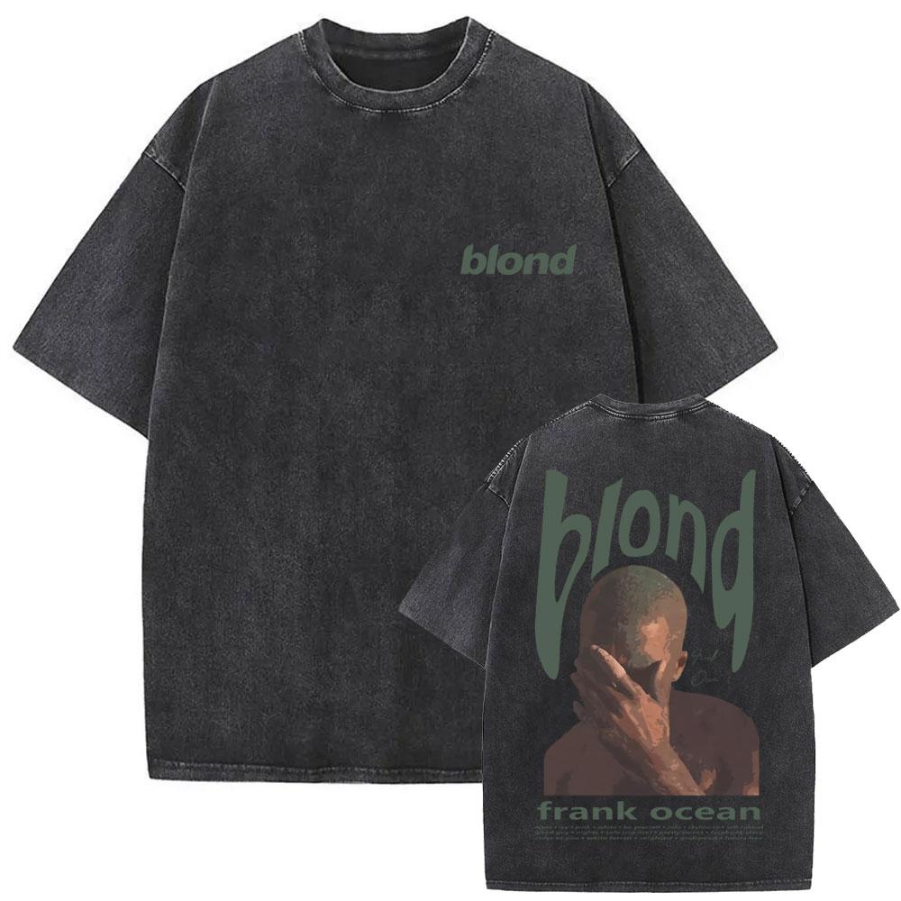 Washed Rapper Frank Vintage Oversized T Shirts Men Ocean Hip Hop Trend T Shirt Blond Pop Music Tshirts Male Fashion Streetwear