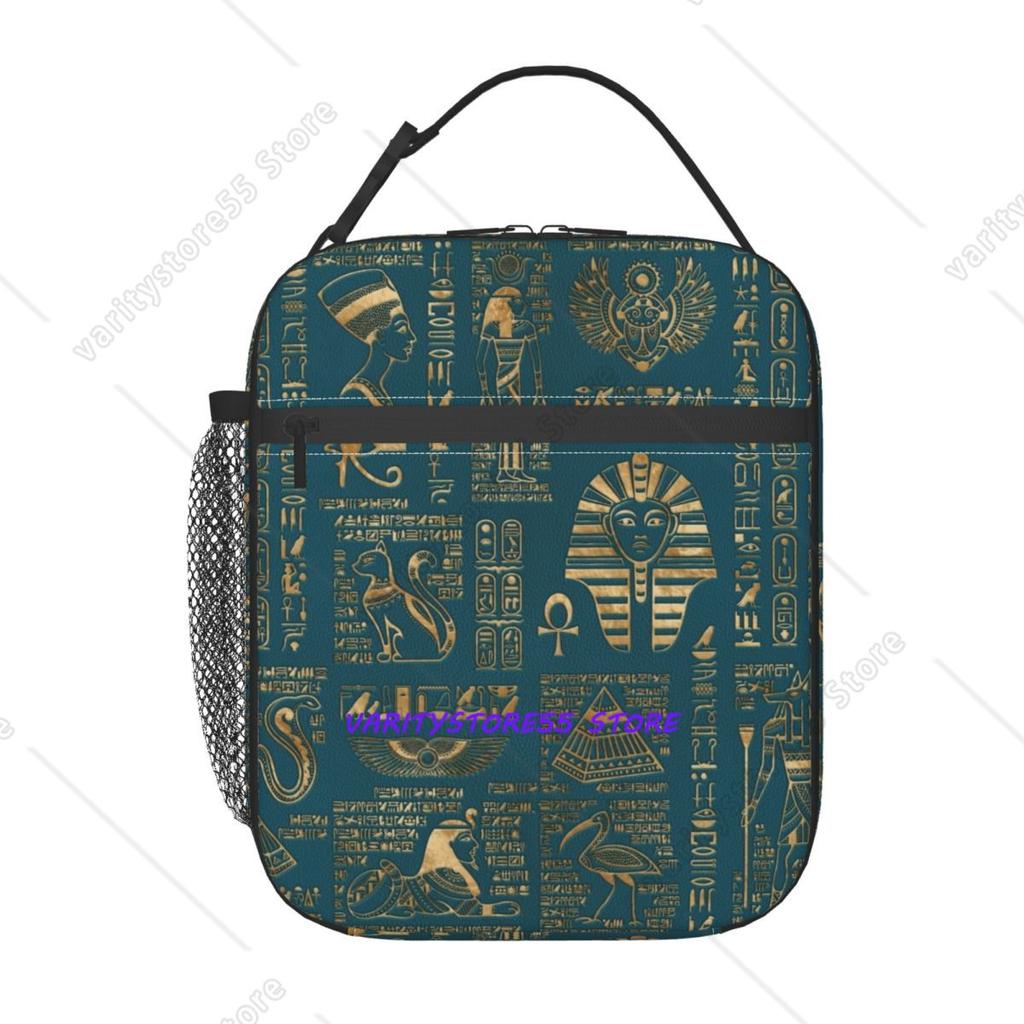 Egyptian Hieroglyphs And Deities Thermal Insulated Lunch Bags Women Portable Lunch Container for School Multifunction Food Box