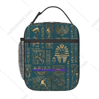 Egyptian Hieroglyphs And Deities Thermal Insulated Lunch Bags Women Portable Lunch Container for School Multifunction Food Box
