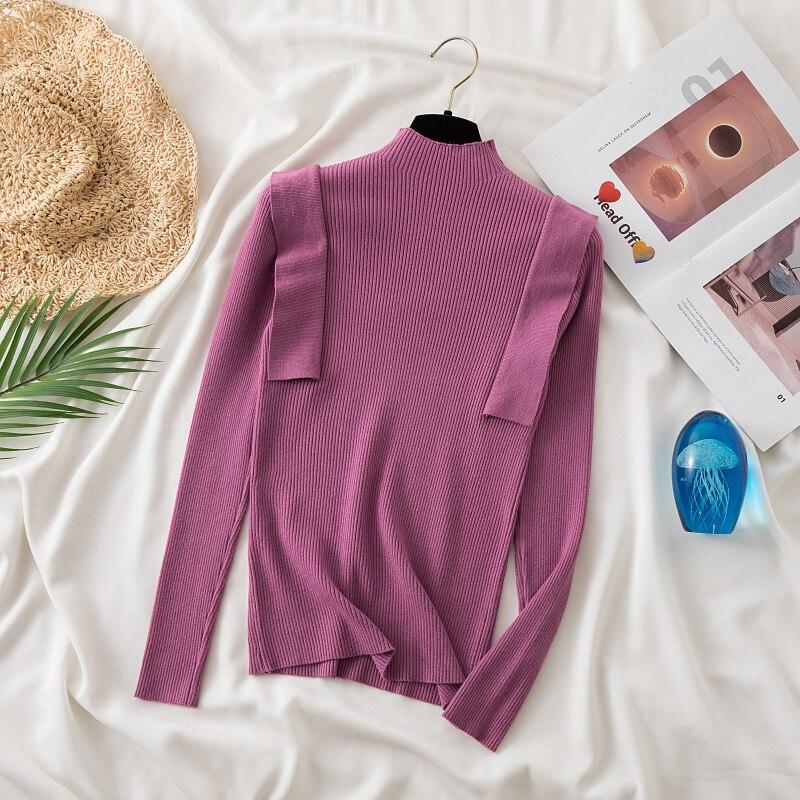 Autumn Winter Long Sleeve Pullovers Slim Fit Bottoming Tops Fashion Solid Color Sweaters Women Knitted Clothes 28805