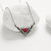 Zinc Zinc Alloy Bat Wings Pendant Necklace Red Rhinestone Halloween Heart Choker Gothic Clavicle Chain  Girls