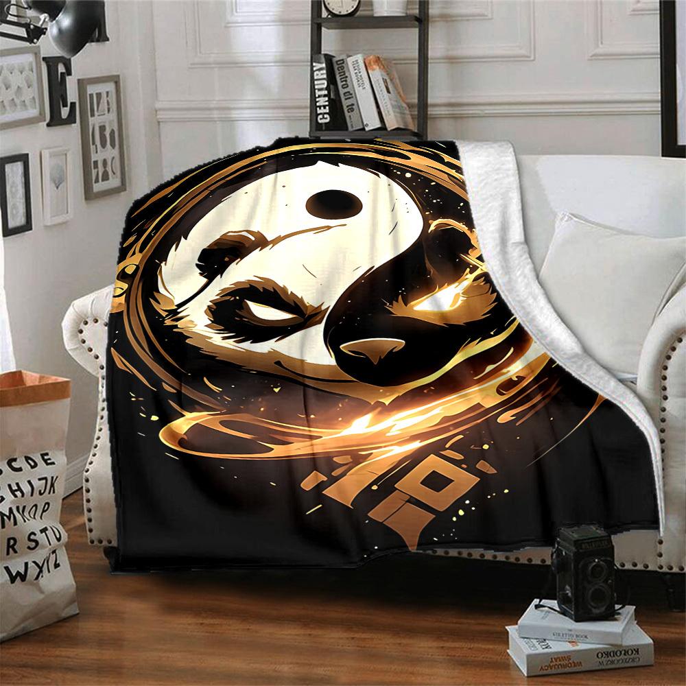 1pc Panda YinYang Blanket, Lightweight Flannel Blanket for Sofa, Bed, Travel, Camping, Living Room, Office,144