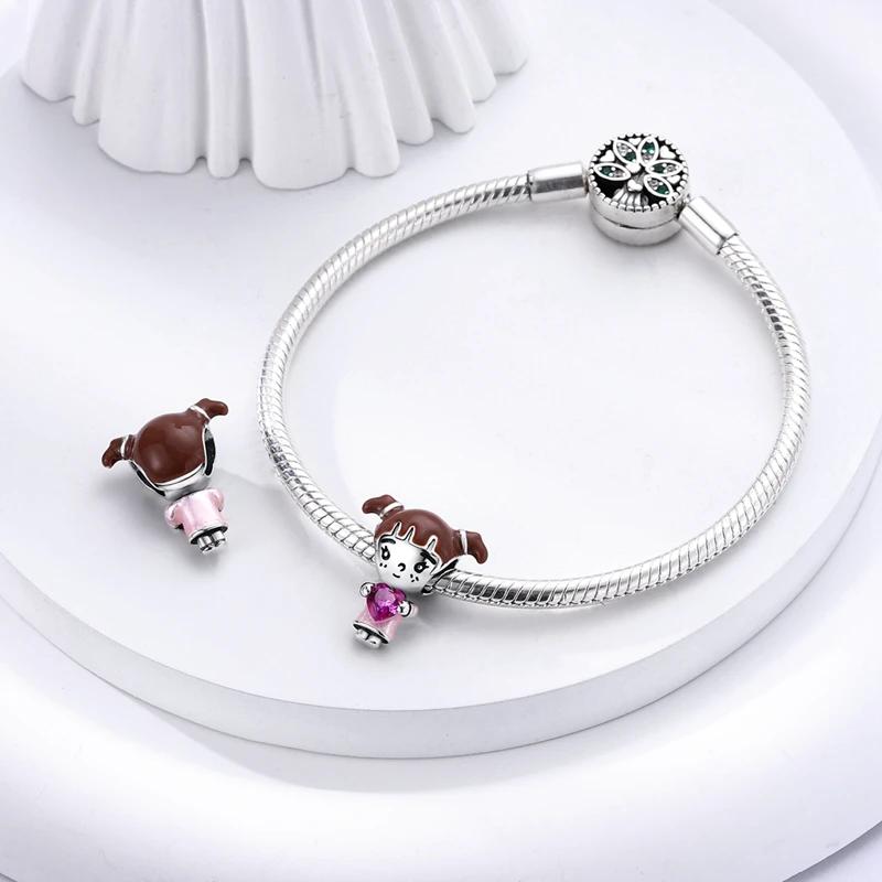 Charm Bead Charms Copper Cute Pink Heartshaped Girl Pendant Bead Charms Compatible With Charm Bead Charms Plata Authentic Bracelets Bead Charms Women