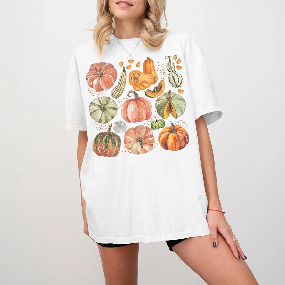 Garden Vegetable Short Sleeve Shirt Vintage Halloween Botanical Fruit Pumpkin Comfort Unisex Tshirt 100 Cotton Unisex Streetwear
