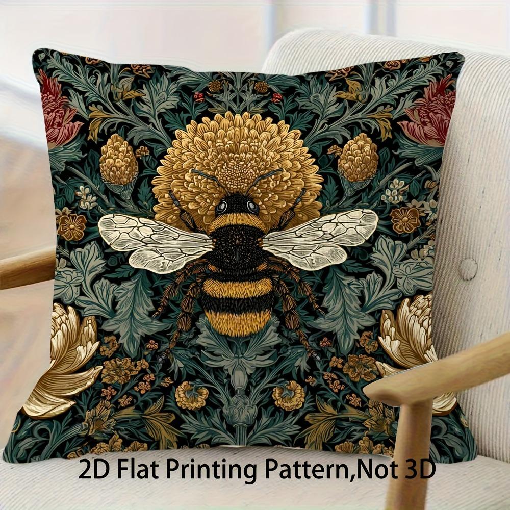 Retro Bee And Crown Design Decorative Pillowcase 45X45Cm Zipper Closure Polyester For Sofa, Living Room Decor Cushion Cover