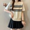 Summer Fashion Casual Versatile Short Sleeved Patchwork Round Neck Fake Two-piece Knitted T-shirt for Outerwear