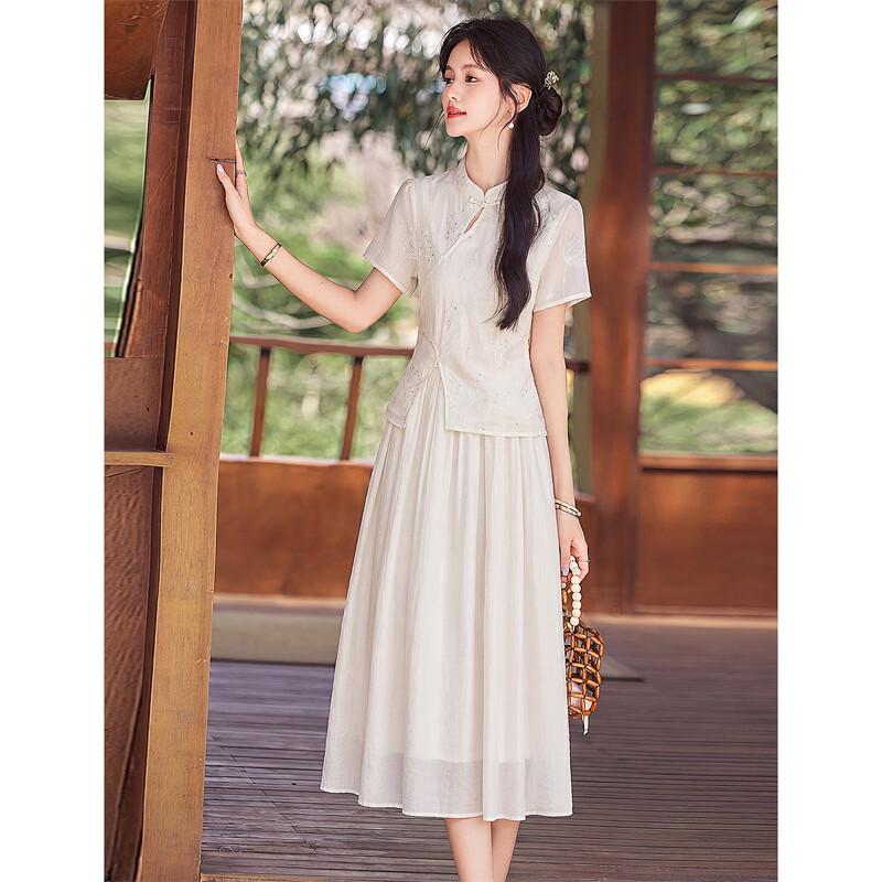 XinFeiYu New Chinese Style Linen Blend Jacquard A-Line Dress