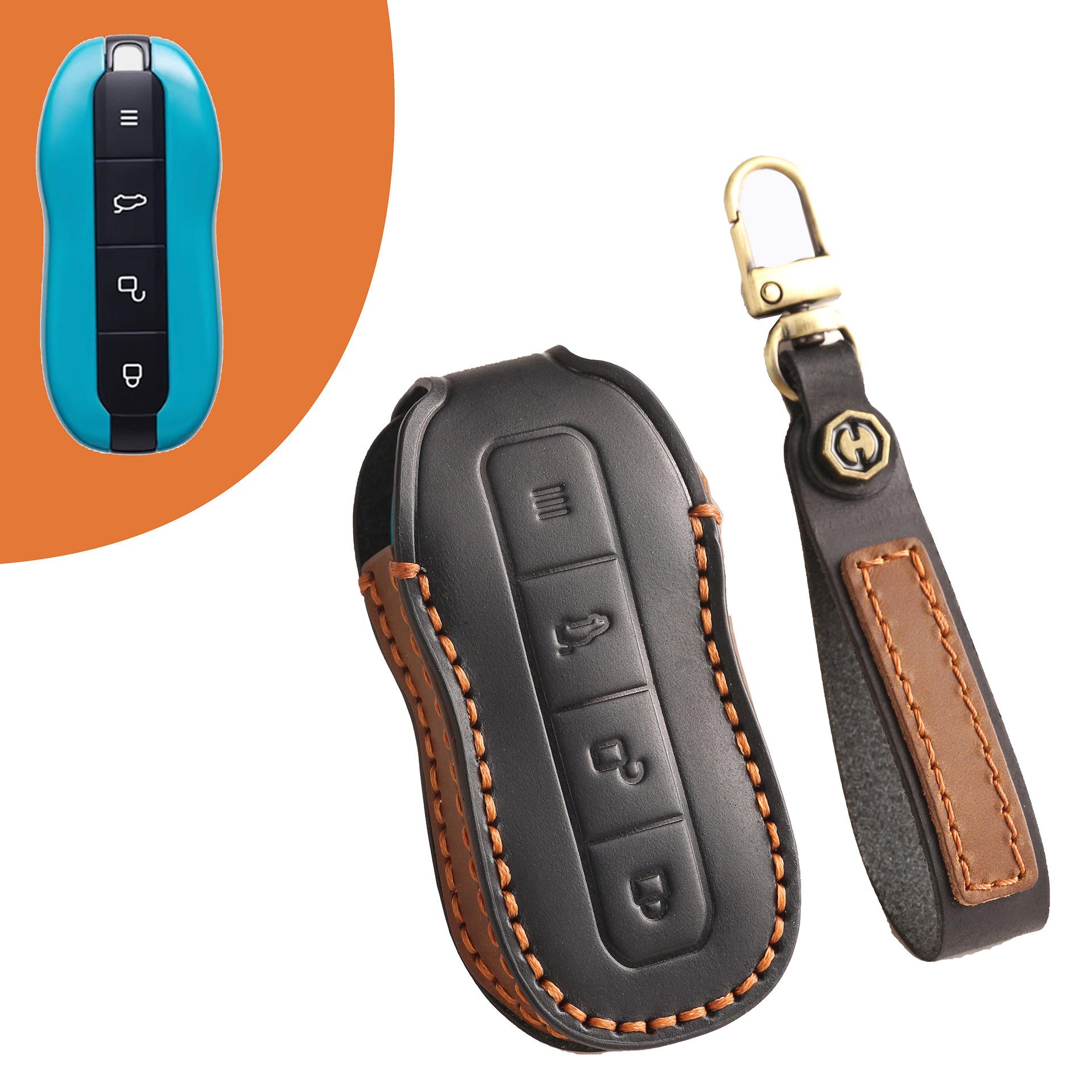 

Подходит для кожаного чехла для ключа автомобиля Xiaomi su7, 24 ручной работы, высококачественный защитный чехол, сумка с пряжкой чёрный