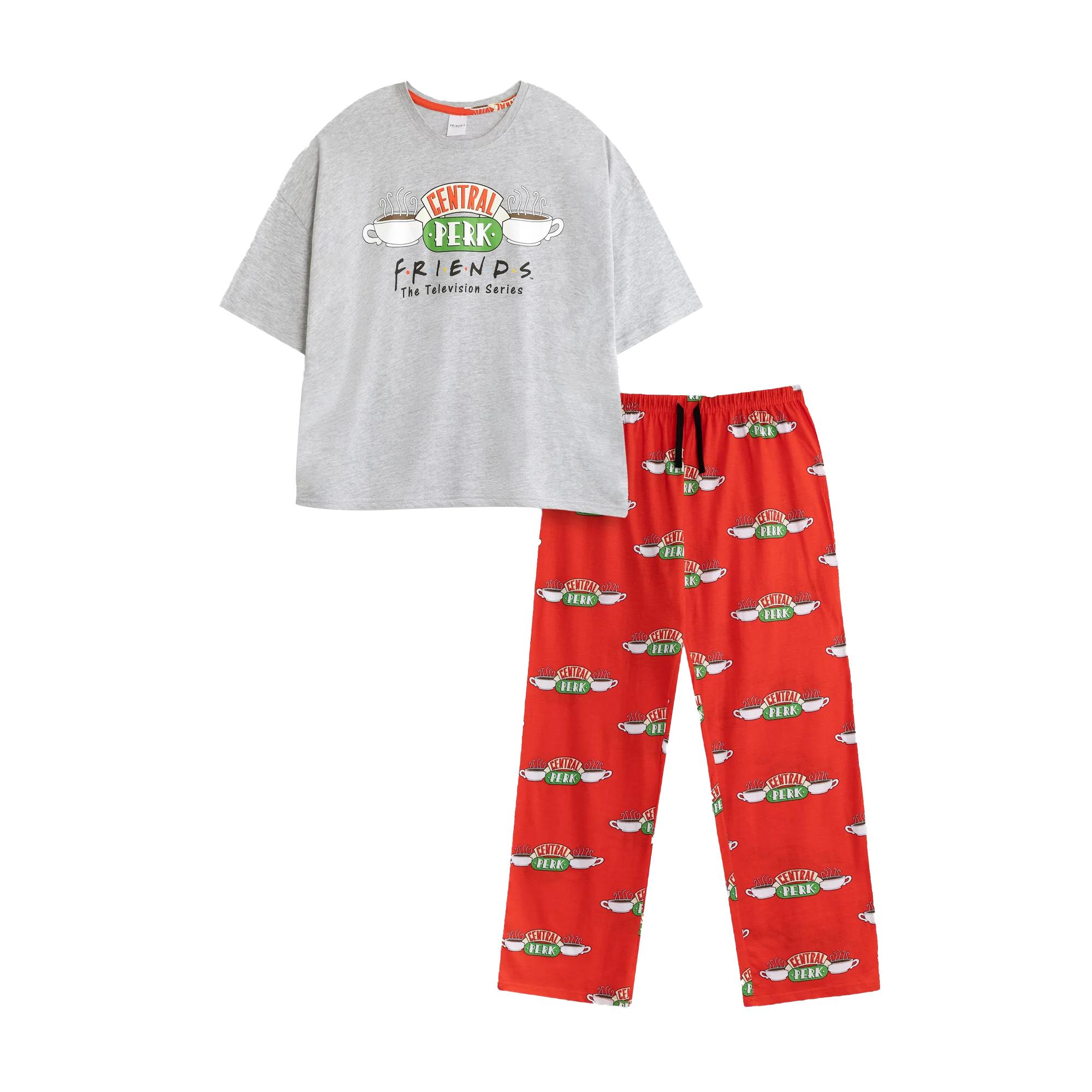 Friends Womens/Ladies Logo Short-Sleeved Long Pyjama Set S rood/grijs
