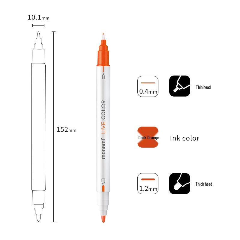 Monami Double-Ended Fiber Tip Liner Pen, 39 Colors for Drawing and Outlining