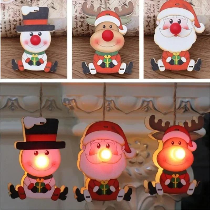 New Style Ornaments Wooden Luminous Decorations Children's Gifts Christmas Tree Pendant Home Kawaii Party Decor Supplies