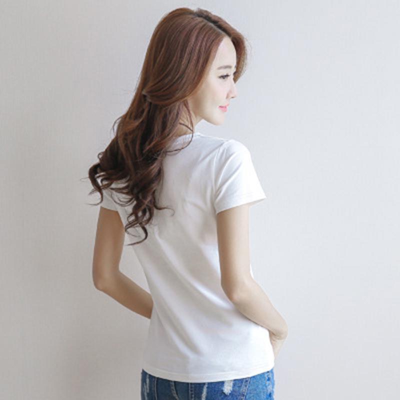 Short T-shirt Summer Women's Short-sleeved Round Neck V-neck Casual Shirt Shirt Solid Color Blouse Black/white