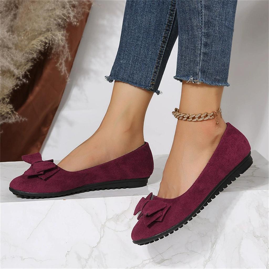 Large Size Lightweight Soft Soled Bean Women's Shoes Spring and Autumn New Bow Comfortable Non-slip Flat Shoes for Women