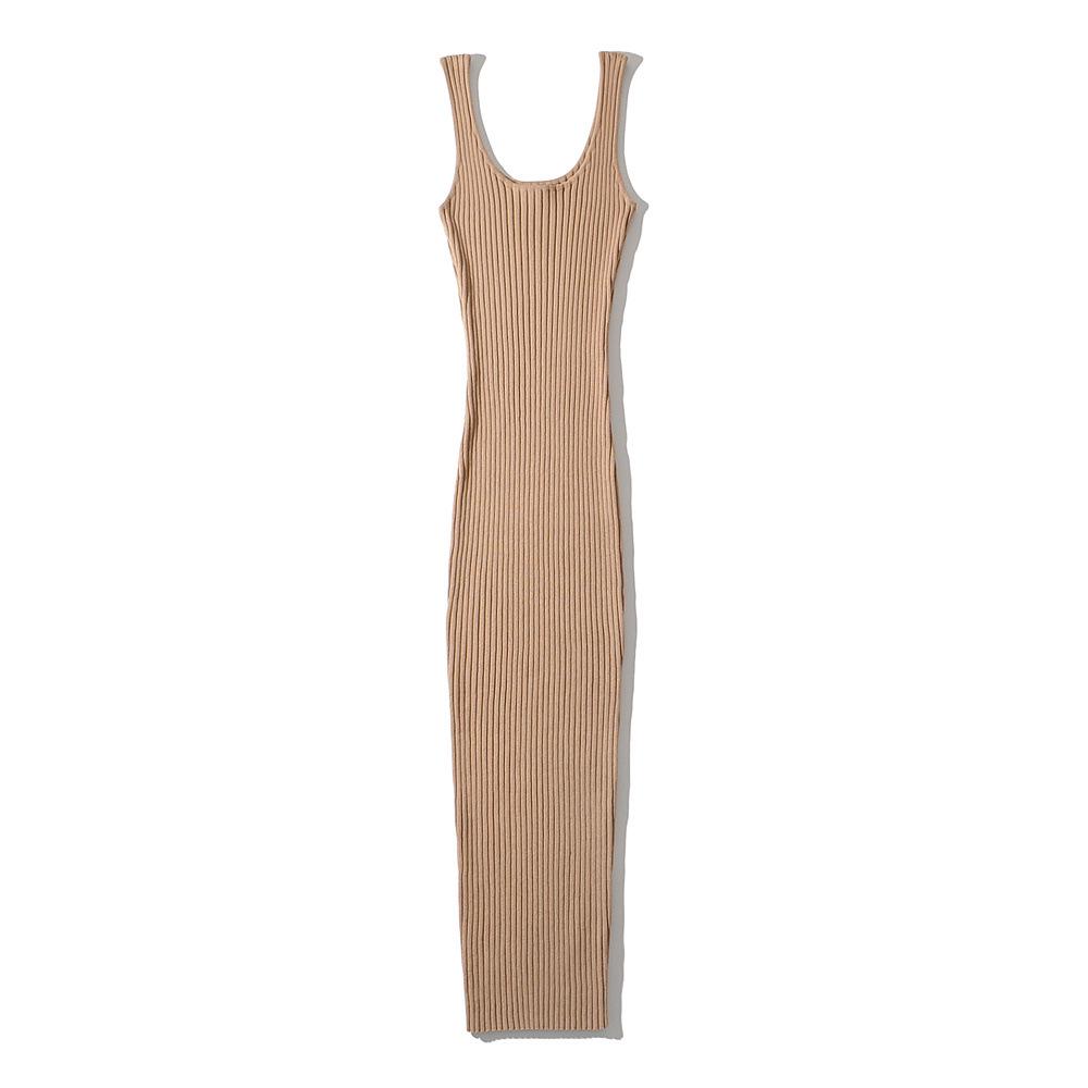Women's Multi-Color Ribbed Knit Camisole Dress - Slimming, Stretchy, Close-Fitting, Simple Inner Wear