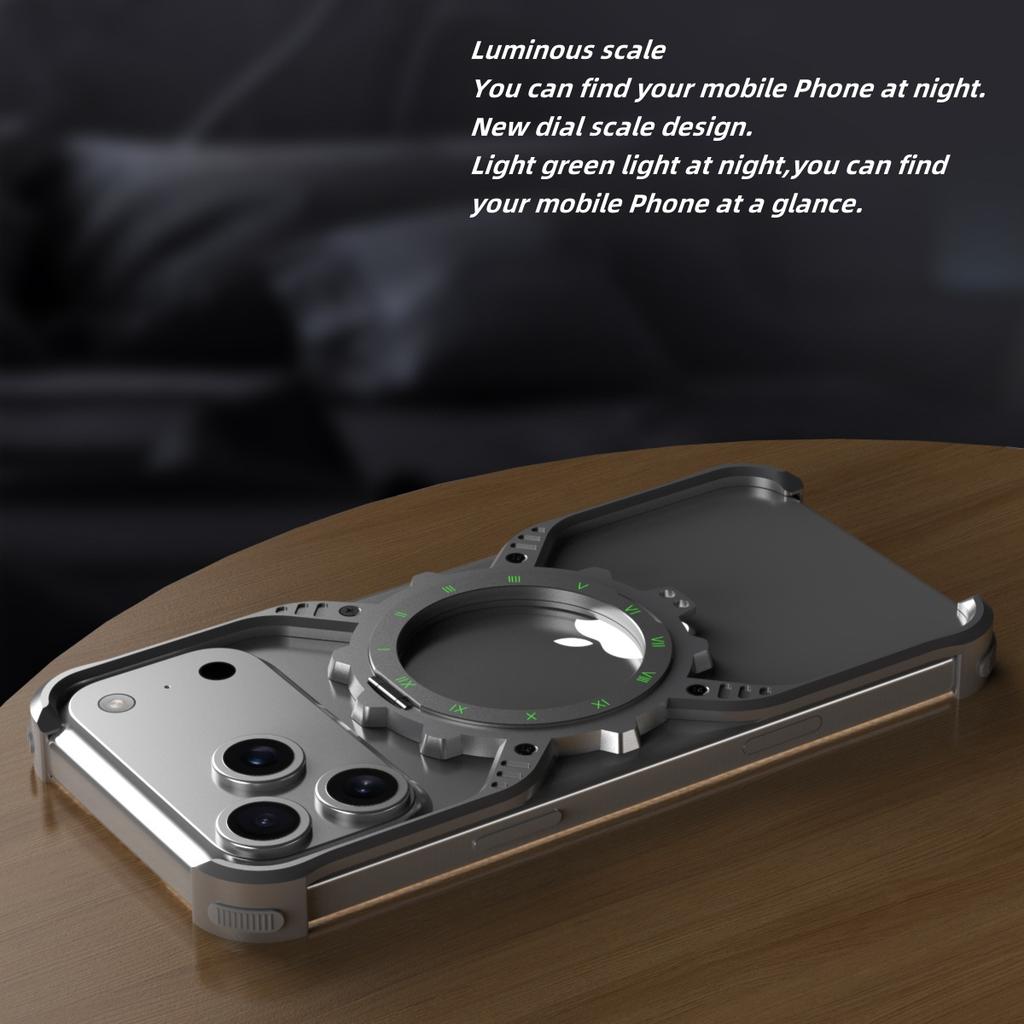 Aluminum Magnetic Luminous Hollow Rimless Bumper Stand Case for iPhone 17 Pro Max / 17 Pro / Air Metal Wireless Charging Cover