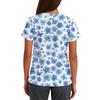 Women's Fashionable V-neck Workwear Printed Short Sleeved Pocket Side Slit Workwear Basic Pullover Top
