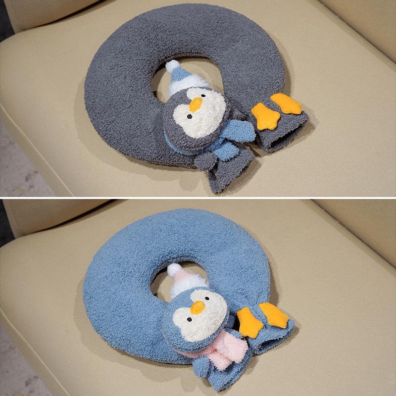 Penguin U-Shaped Neck Pillow Hot Water Bag Soft Stuffed Plush Toys Plushies Animal Water Injection Bag Warm The Neck Winter Gift