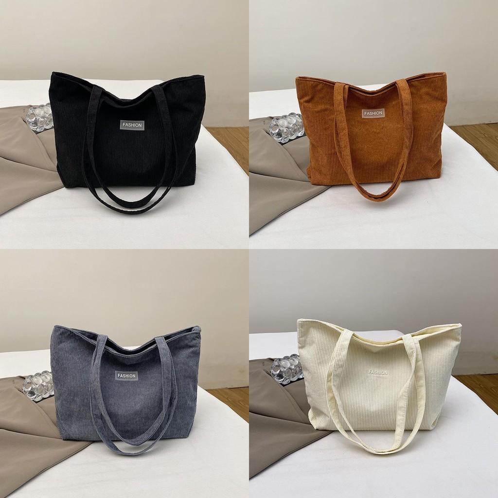 Chic Retro Casual Tote Bag With Soft Corduroy Material For Everyday Use