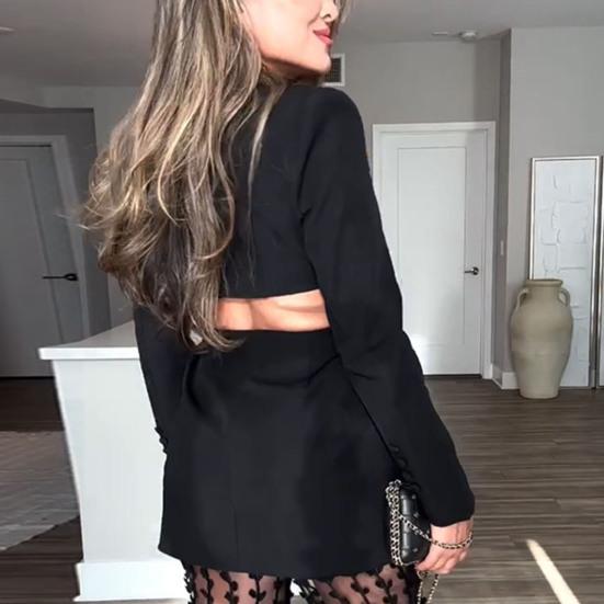 Chaqueta de traje de mujer con solapa y botones de manga larga con espalda expuesta