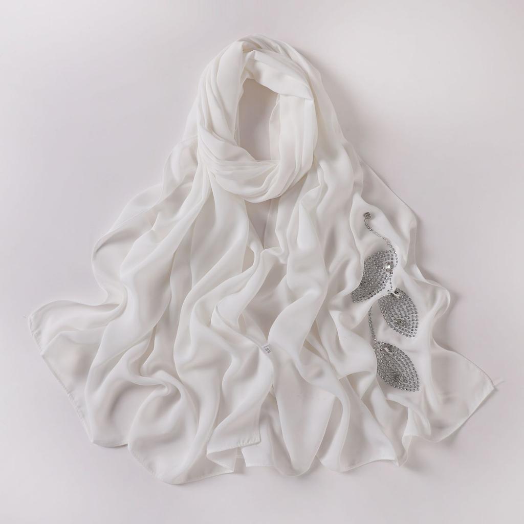 Long Silk Like Scarf Rhinestone Decor Ethnic Headscarf Non Wrinkling