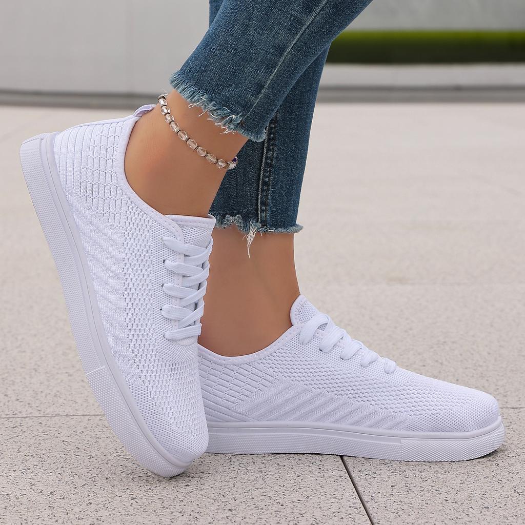 Women's Sports Shoes, Casual Shoes, Woven White Sneakers, Soft-bottom Lightweight Sneakers, Flat Shoes