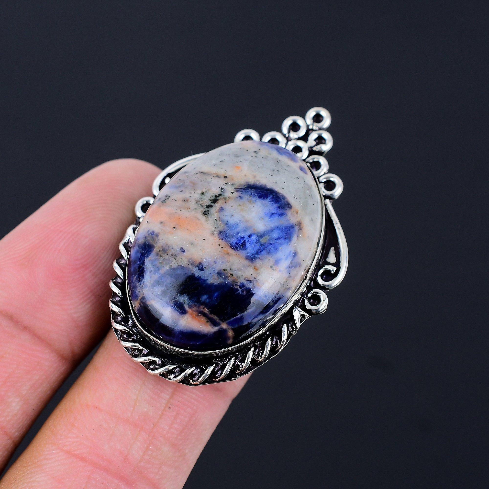 Halloween Sale Sterling Silver Oval Sodalite Stone Wife Statement Ring Size 6.5 6.5