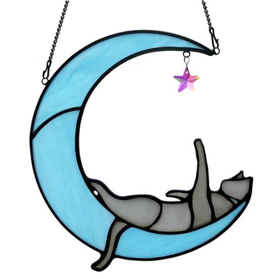 Cat Gift for Home Acrylic Hanging Pendant with Chain, Animal Ornament Window Decorative Wall Decor, Cute Lover Room Decoration Decor