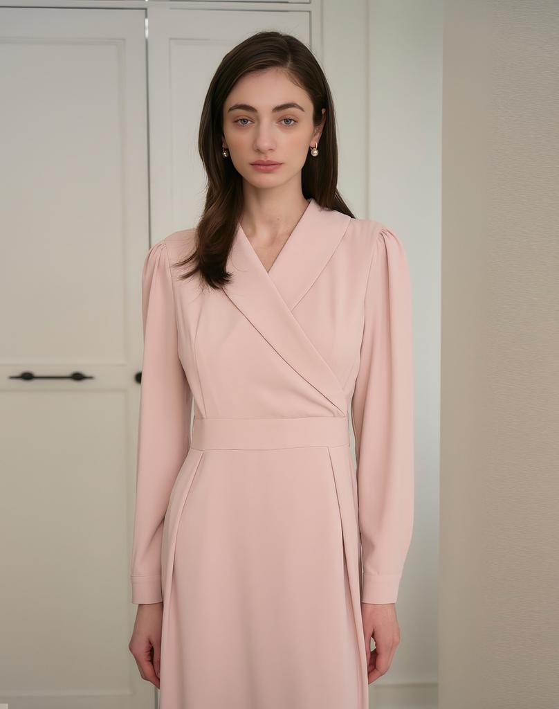 G Mar Shawl Collar Dress Pink