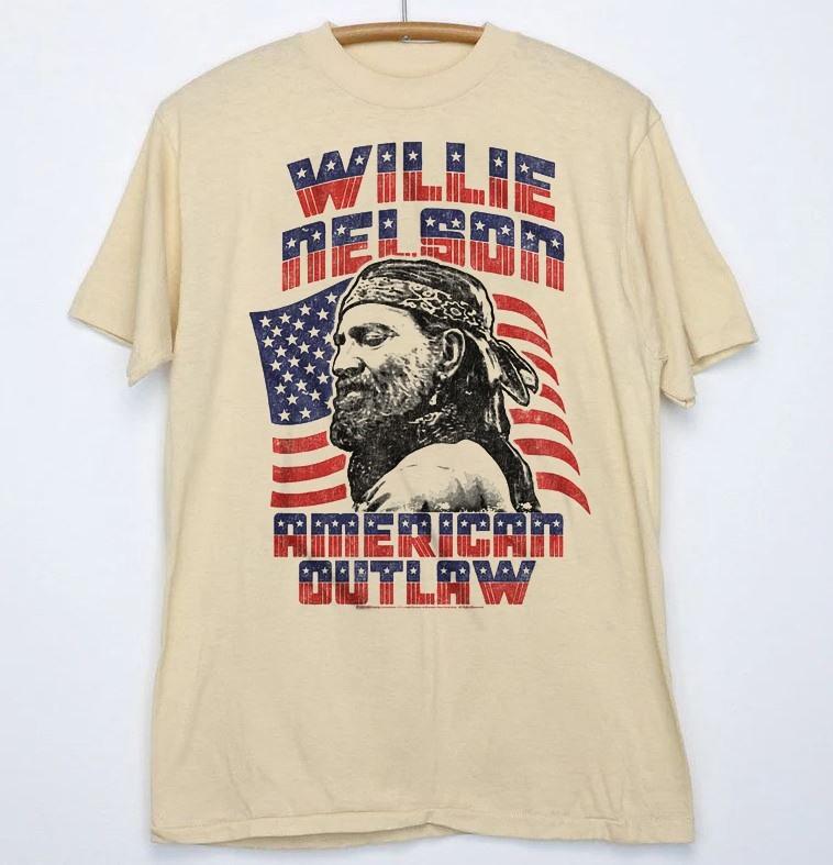 American Outlaw Willie Nelson Sand TShirt Heavy Cotton Remake tee NH24961 Unisex T-Shirt XL