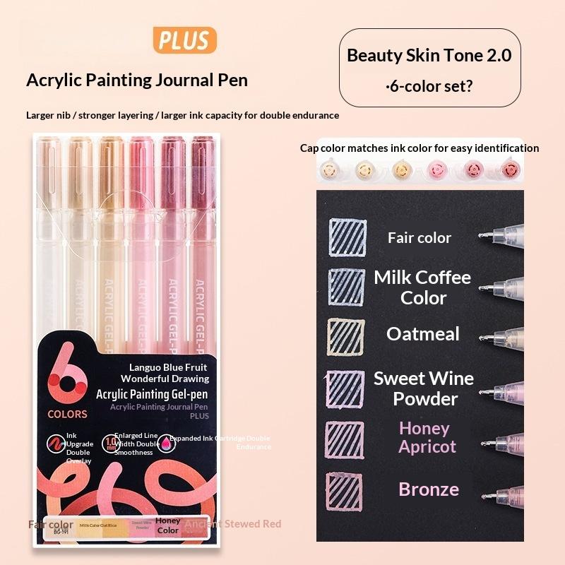 6 Colors Gel Pens Set Acrylic Painting Handbook Marker 1 Set Fine Tip Smooth Writing For School Art Office