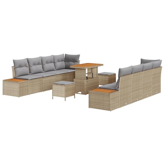 VidaXL Ensemble de sofa de jardin 11 pièces avec coussins en beige poly rotin acacia 3362892