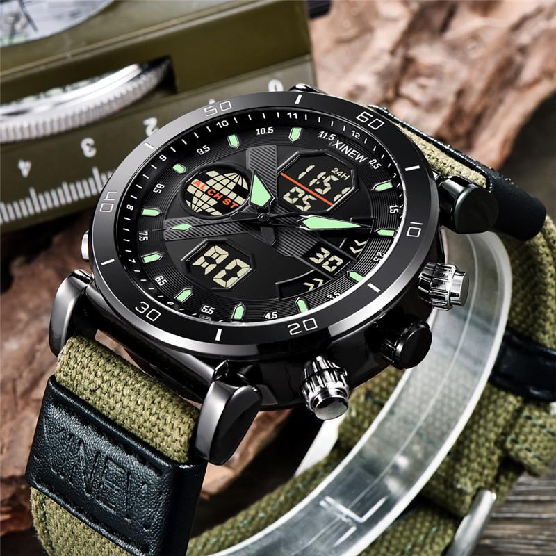 Men Big Brand Chronograph Watches Students Boys Fashion Nylon Band Dual Time Army Multi-function Sports Watch Relogio Masculino