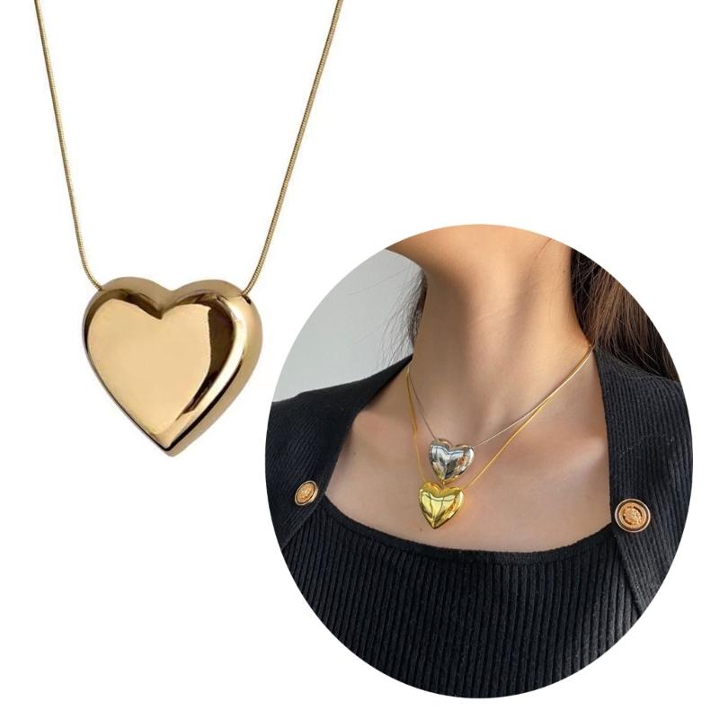Dainty Two-Sided Heart-shaped Pendant Necklace Vintage Hip-hop Sweater Chain Lightweight Choker Necklace Ornament