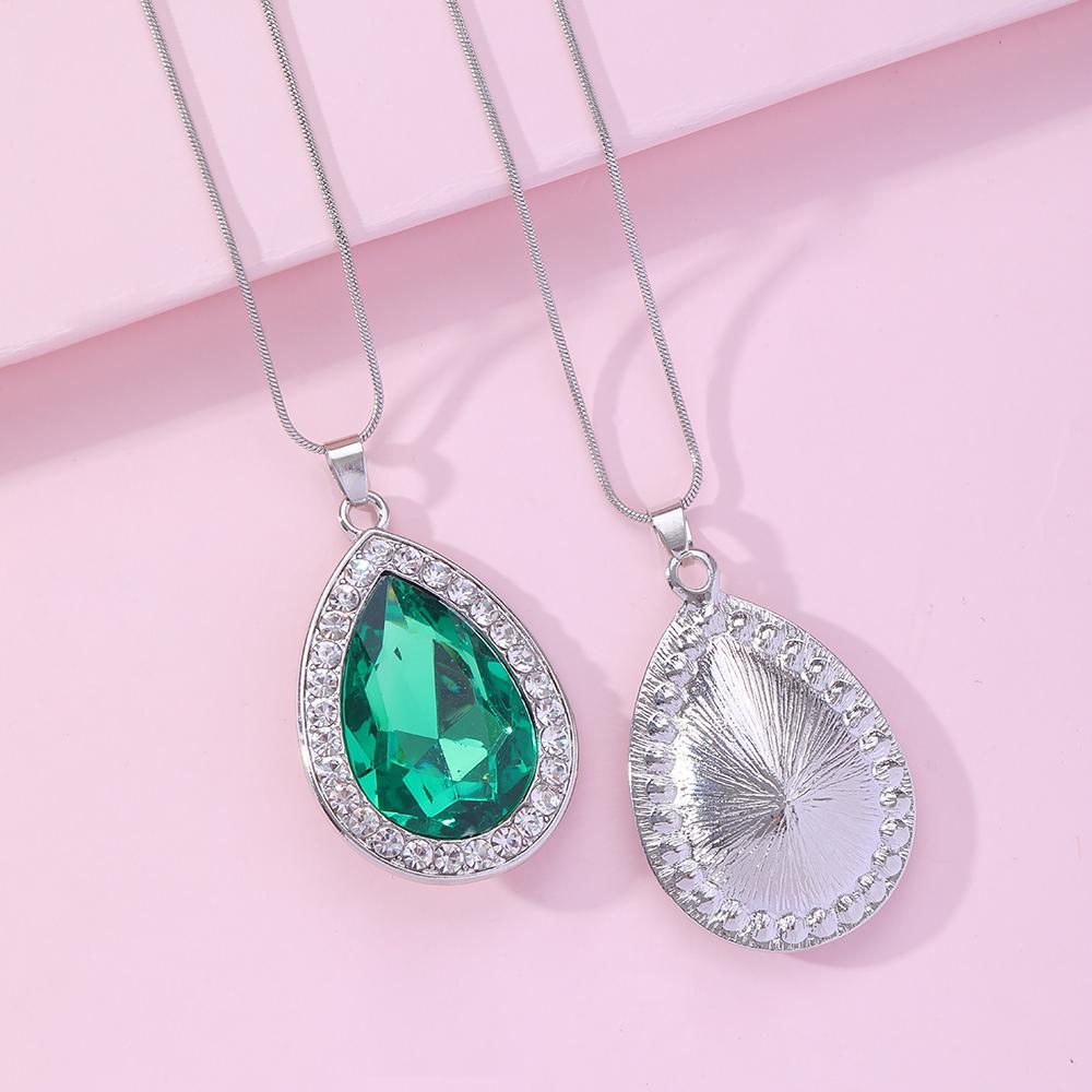 6 Colors Pretty Water Drop Crystal Pendant Necklace Blue Green Purple Pink Rhinestone Heart Choker For Women Girls Party Gift