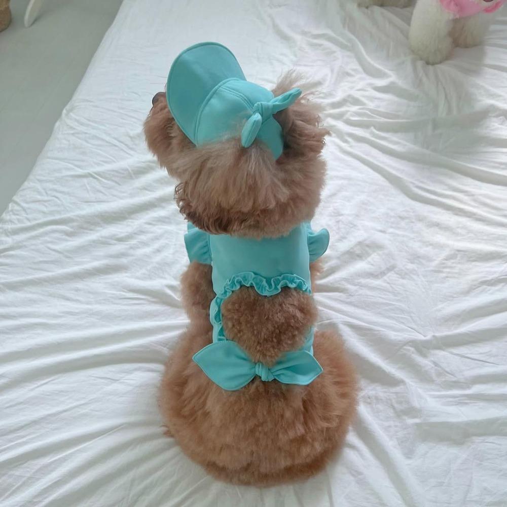 

Flying Sleeve Pet Sunshade Hat Breathable Dog Vest Pet Supplies Pet Love Hollow Tank Top Autumn XS синий