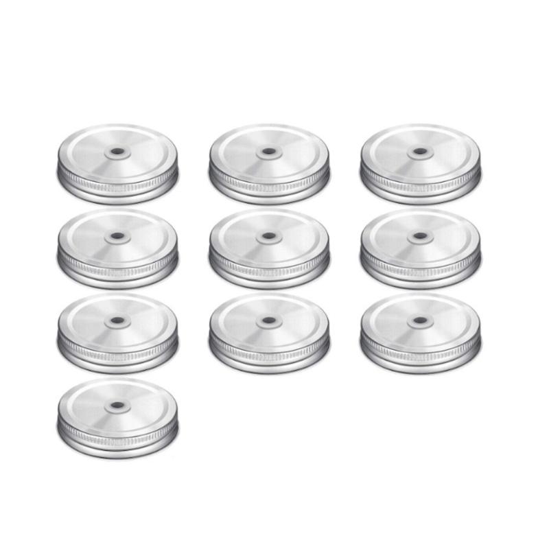 Auslaufsicherer Weißblech-Mason-Jar-Deckel mit Strohhalmloch Praktische Abdeckungen zur Getränkeaufbewahrung Eisenkonstruktion Trinkdeckel silber