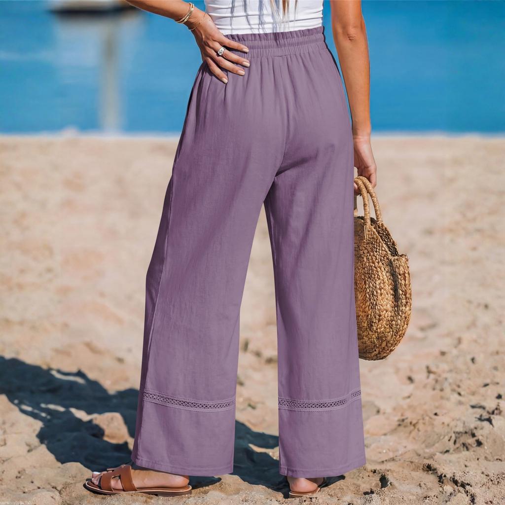 Women's Comfortable Color Loose Wide Leg High Waist Casual Pants