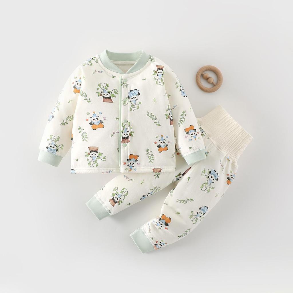 High-Waisted Baby Winter Clothing Set - Padded Two-Piece Cotton Underwear for Autumn/Winter