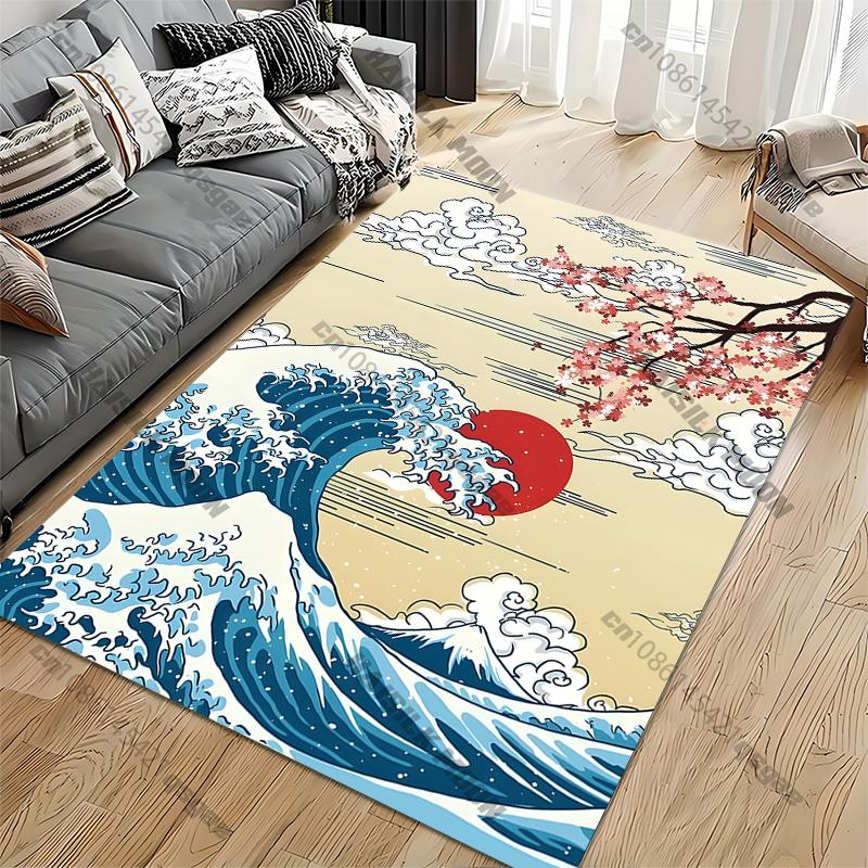 

15 Sizes Japanese Style Kanagawa Pattern Rug for Living Room Area Carpet Bathroom Mat Creative Doormat Bedroom Mat Home Décor 40x60cm