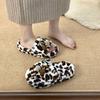 Leopard Print Thick Bottom One-word Fluffy Slippers Women Wear 2025 New Spring, Autumn and Winter Indoor Home Internet Celebrity Cotton Slippers