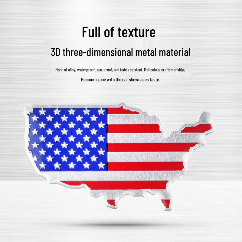 Personalized 3D Black Flag USA Map Metal Car Emblem Decal