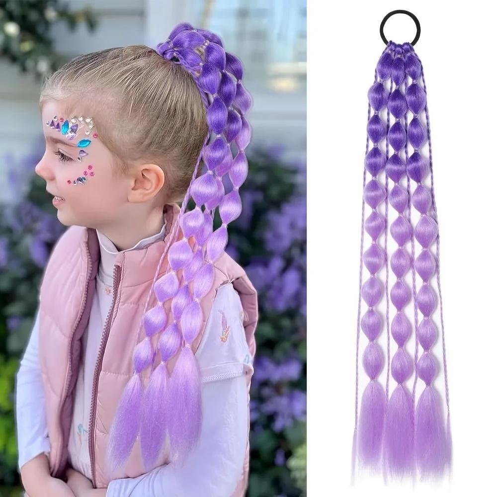20" Colored Hair Extensions Lightweight with Hair Tie Kids Bubble Ponytail Extension Fashion Women Handmade Braided