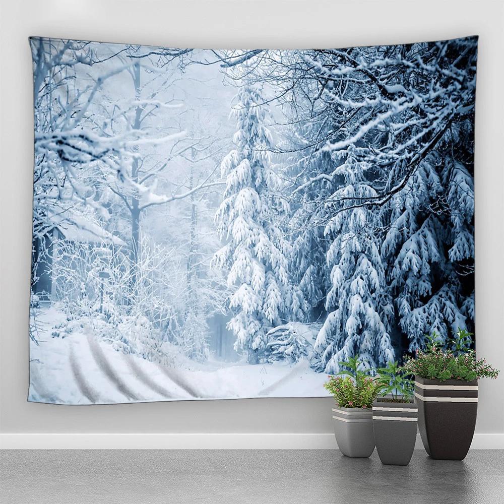 Winter Wonderland Tapestry - Snowy Forest & Deer Scene | Unique Wall Art for Home Decor, Living Room & Seasonal Gift