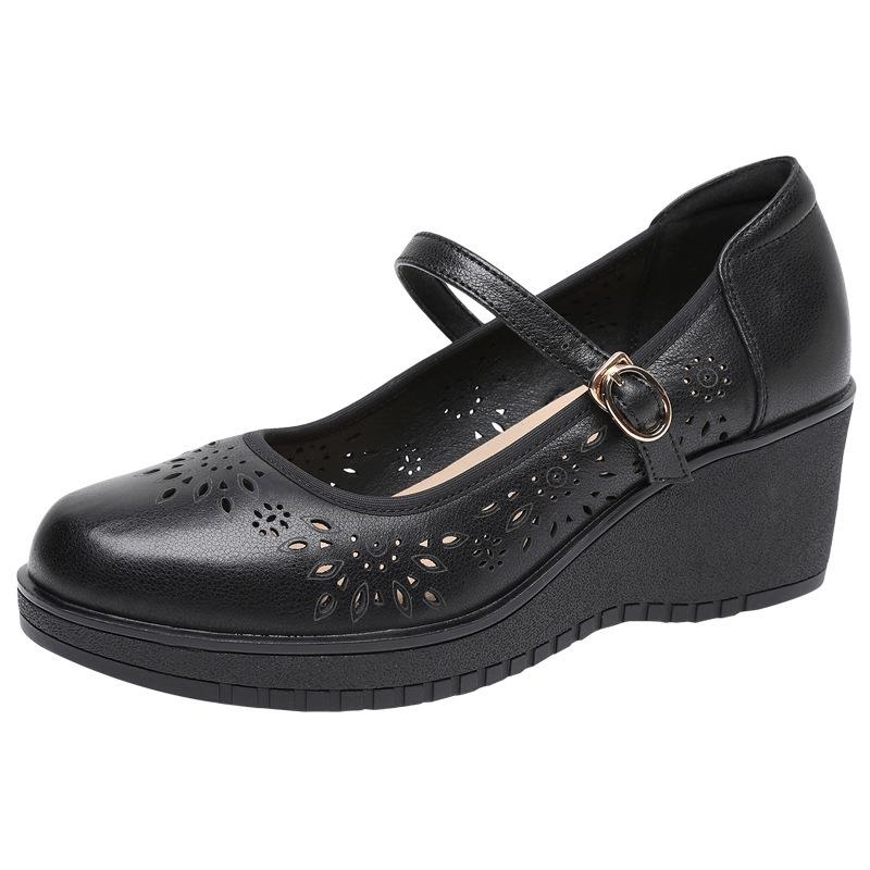 Nuovi Sandali Traspiranti con Tacco Medio Perforati, Punta Tonda e Fibbia, Stile Vintage, Scarpe Comode da Donna per la Mamma