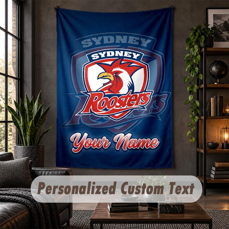 Personalized Wall Tapestry,Sydney Roosters Custom Text, Soft Fabric Wall Art For Indoor Decoration