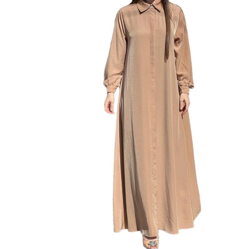 Middle East Dubai New Fashion Casual Loose Solid Long sleeve dress Long dress Leisure Robe Dress