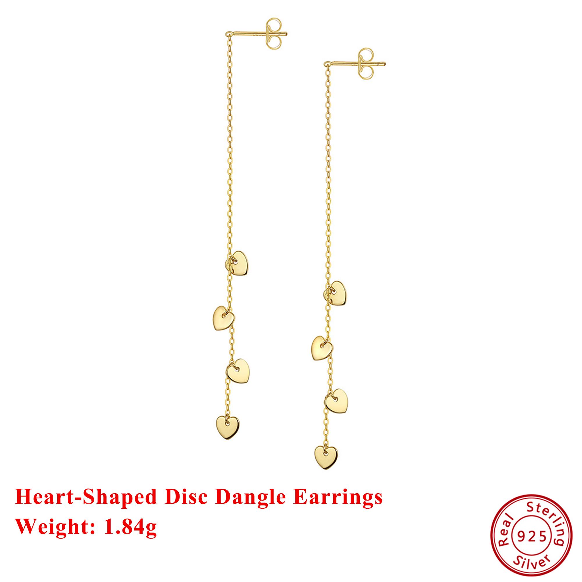 

Effie Queen S925 Silver 14k Gold Heart Shaped Disc Dangle Earrings Fine Jewelry for Women Wedding Party Drop Earrings APE150